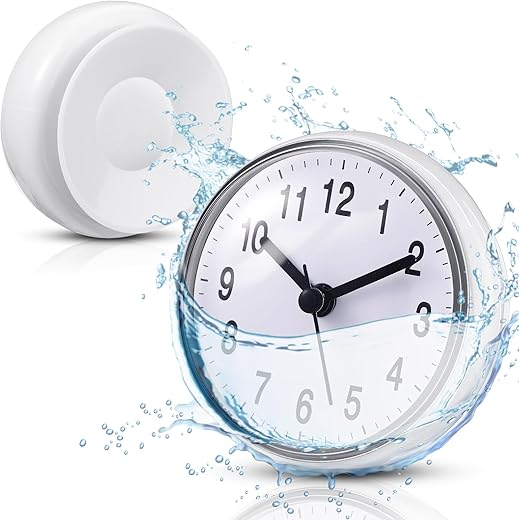 Weewooday Bathroom Clock White Shower Wall Clock Water Resistant Clock Waterproof Clock Small Digital Clock Bathroom with Easy Reading Clock Face for Bathroom Pool Supplies (Suction Cup)