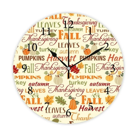 Wellsay Round Wall Clock, Autumn Wordings with Ivory Background 10in Battery Operated Quartz Analog Quiet Desk Clock for Home,Kitchen,Office,School