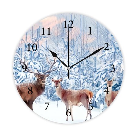 Wellsay Round Wall Clock, Group of Noble Deer 10in Battery Operated Quartz Analog Quiet Desk Clock for Home,Kitchen,Office,School