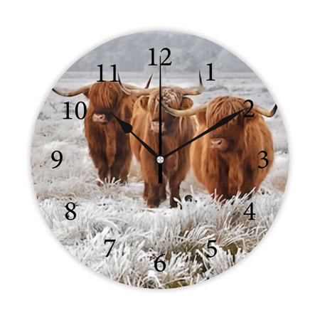 Wellsay Round Wall Clock, Scottish Highlanders in A Natural 10in Battery Operated Quartz Analog Quiet Desk Clock for Home,Kitchen,Office,School