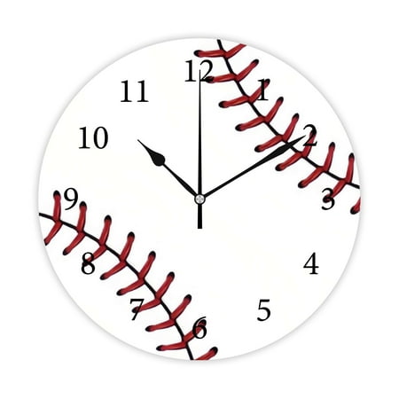 Wellsay Round Wall Clock, Softball Background. 10in Battery Operated Quartz Analog Quiet Desk Clock for Home,Kitchen,Office,School