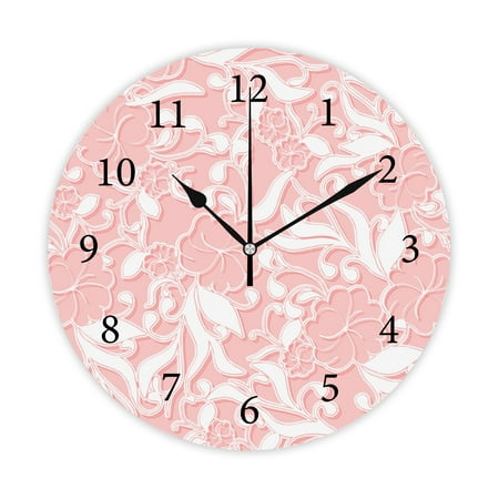 Wellsay Round Wall Clock, Unusual Pink Seamless Background 10in Battery Operated Quartz Analog Quiet Desk Clock for Home,Kitchen,Office,School