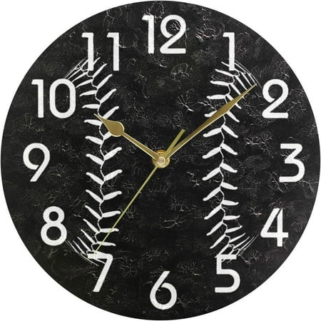 Wellsay Trendy Baseball Round Wall Clock, 9.5 Inch Battery Operated Quartz Analog Quiet Desk Clock for Home,Kitchen,Office,School,Cafe