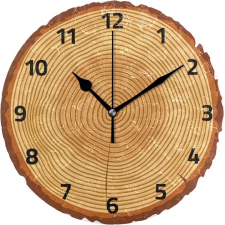 Wellsay Wall Clocks Decorative Bedroom Silent Kitchen Living Room Desktop Modern Tree Trunk Rings Wood Tabletop Shelf Clocks Round Battery Operated 10 Inch Non-Ticking