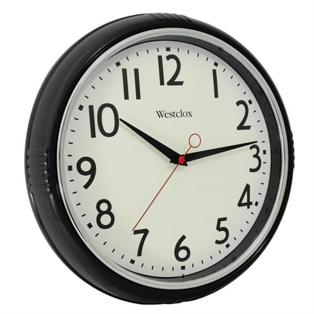 Westclox 12” Black Retro Analog Quartz Accurate Wall Clock with Easy-to-Read Dial.