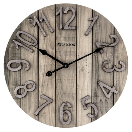 Westclox 15.5 Brown Farmhouse Style Wood Grain Analog QA Wall Clock with Raised Numbers