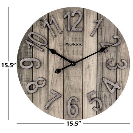 Westclox 15.5 Brown Farmhouse Style Wood Grain Analog QA Wall Clock with Raised Numbers