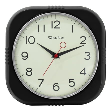 Westclox 1950's Retro Analog QA Wall Clock, 9.5 inches, Black Model 32042BK