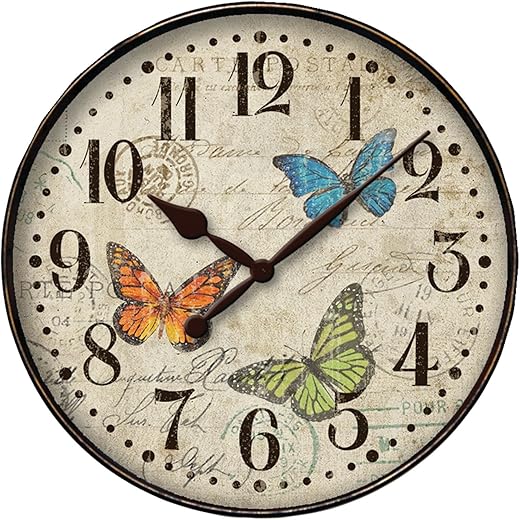 Westclox 32897BF Wall Clock, 12-Inch Round Analog Clock with Bold, Easy-to-Read Numbers, Battery Powered, Precise Quartz Movement, Perfect for Living Room, Kitchen, Office (Butterfly, 12-Inch)