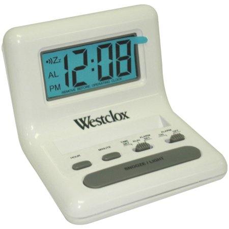 Westclox 47539 Celebrity Glo-Clox Compact Travel Alarm Clock, White, 0.8 LCD, Each