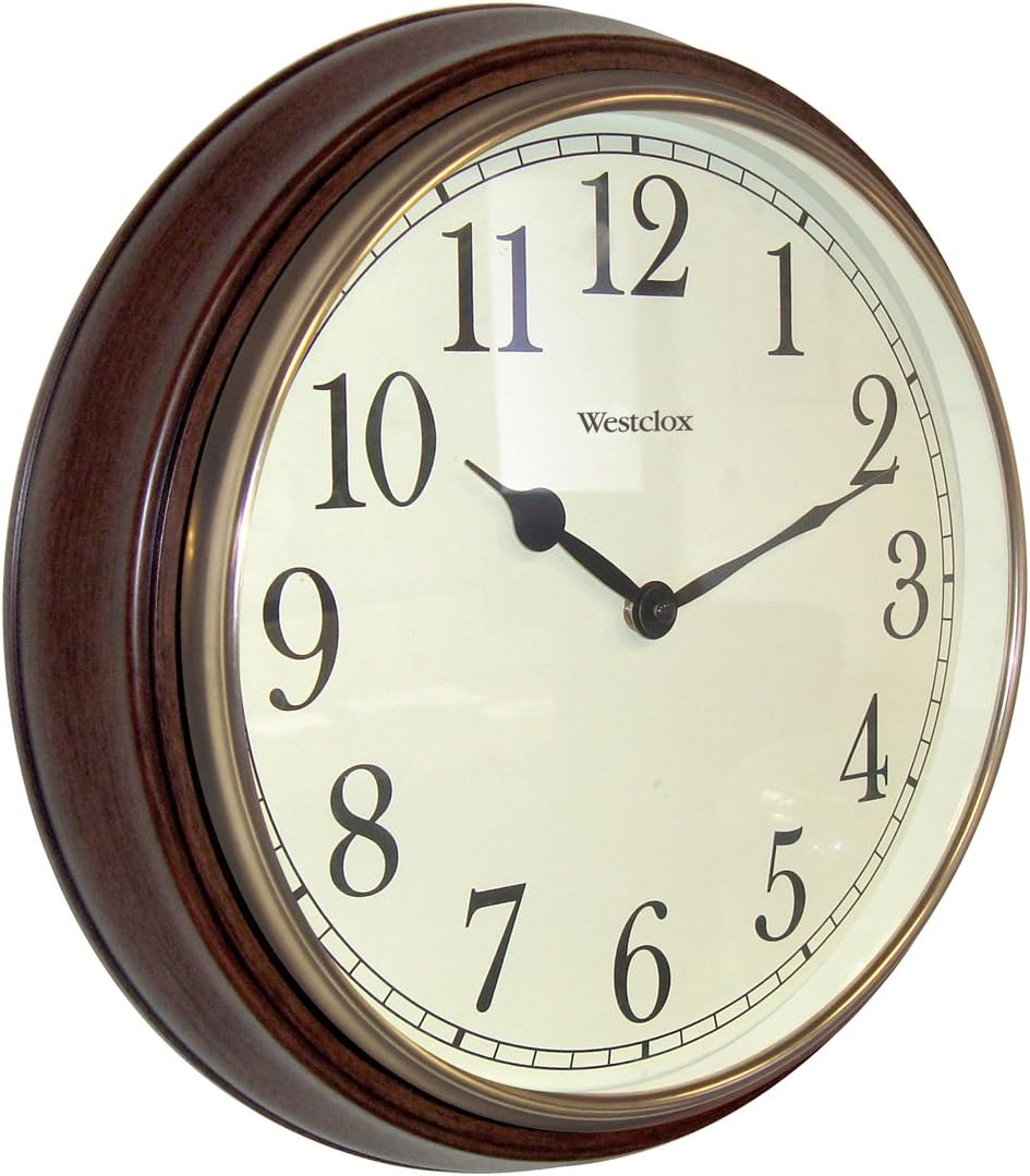 Westclox 73004P 15.5 Round Dark Woodgrain Clock, Brown