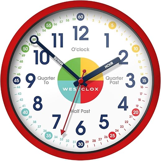 Westclox Analog 12" Quartz Accurate Time Teacher Wall Clock with Quiet Sweep Movement - Educational Timekeeping