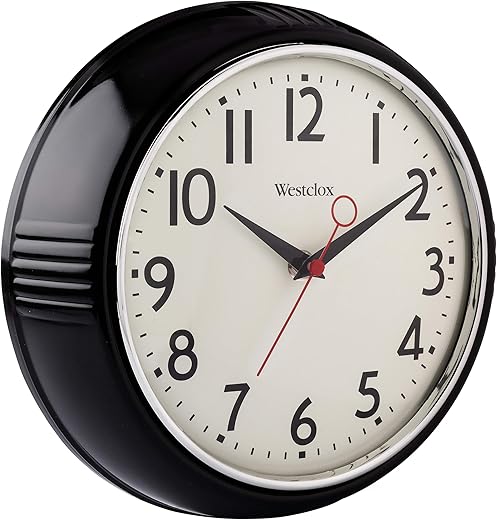 Westclox Black, 9.5 32042BK 1950's Retro Case Convex Glass Clock, Inch