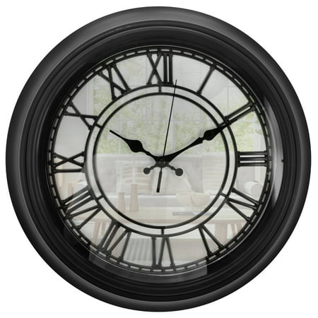 Westclox Round Black 14 Quartz Accuracy Analog Mirror Wall Clock with Raised Roman Numerals- Model# 32226