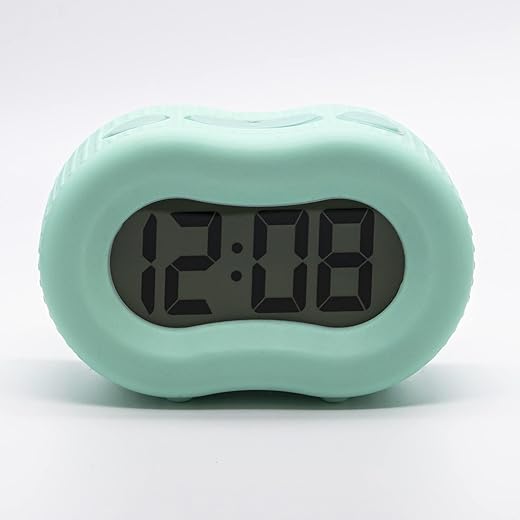 Westclox Smartlight Digital Rubber Outer Shell Alarm Clock for Bedrooms, Simple Operation, Automatic Smart Night Light Dimmer for Kids, Large Display, Snooze (Mint Green)