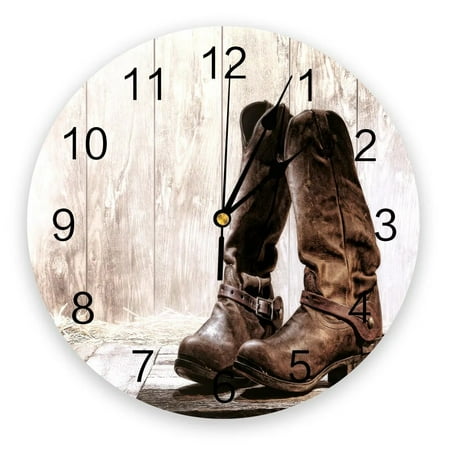 Western Cowboy Vintage Boots Wall Clock Home r Bedroom Silent Oclock Watch Wall Digital Clock Wall Clock for Kids Rooms