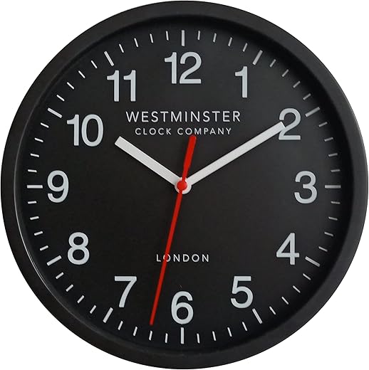 Westminster Clock Company 8 Wall Clock Ticking (Black 8 Inch Standard Quartz Wall Clock)