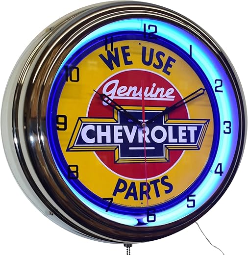 We Use Chevy Genuine Parts Sign Neon Advertising Clock Garage Decor (16 Blue)