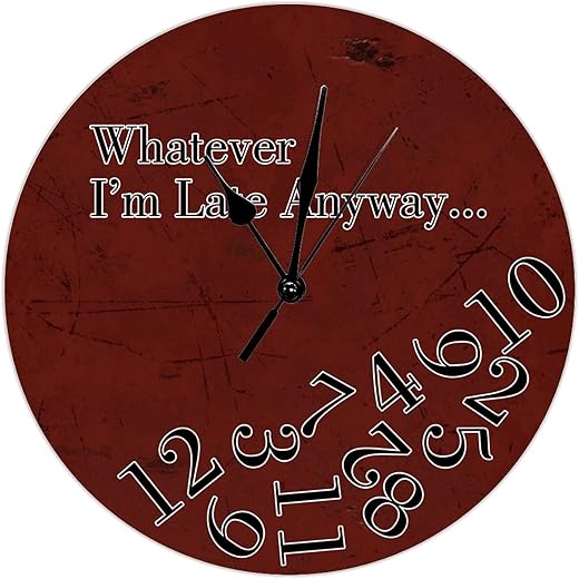 Whatever I'm Late Anyway Wall Clock Rustic Retired Clock Red Wood Grain Gradient 10 Inch Large PVC Wall Clocks Battery Operated Silent Rustic Cabin Home Decor for Living Room Kitchen Bedroom Office