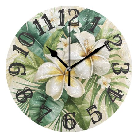 White Flower Wall Clock 10 inch Non-Ticking Easy to Read Decorative Clocks for Home Bedroom Living Room