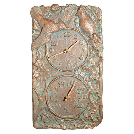 Whitehall Cardinal Clock & Thermometer, Copper Verdi, 13.75