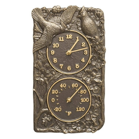 Whitehall Products Cardinal Combo Outdoor Wall Clock and Thermometer - French Bronze