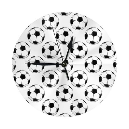 white soccer balls football Wall Clock Silent Non Ticking - 10 Inch Battery Operated Modern Clocks for Living Room Bedroom Kitchen Bathroom Office Classroom, Decorative Clocks