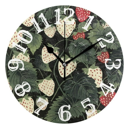 White Strawberries Wall Clock 10 inch Non-Ticking Easy to Read Decorative Clocks for Home Bedroom Living Room