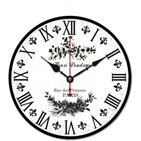 White Toile French Non Ticking Wall Clock Decorative For Bathroom, Farmhouse, Office, Kindergarten, Wall Clocks Battery Operated - 13.4 Inch White Toile French Funny Round Clock Gifts For Family