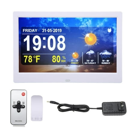 WIFI Weather Clock 10in 100?240V White Date Time Temperature Humidity Color Display Alarm Clock with Remote Control Support Photos Videos Music Play US Plug