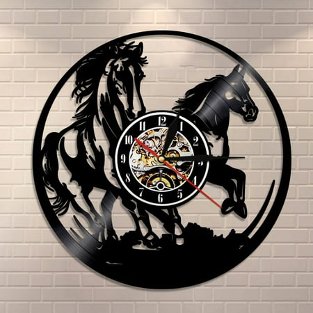 Wild and Free Running Horse Wall Art Wall Clock Stallion Silhouette Horse Vinyl Record Wall Clock Gift For Jockey Horse Lovers