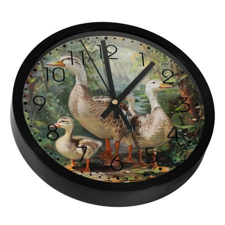 Wild Indian Runner Ducks Silent Wall Clock, Non Ticking Battery Operated 9.8 Inch Wall Clocks for Bedroom Kitchen Home Office School Art Decor