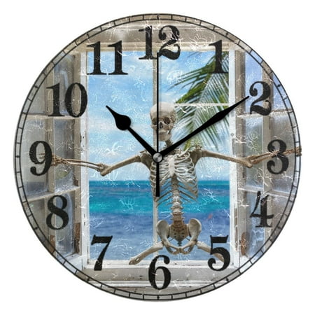 Window Human Skeleton Silent Wall Clock 10 Non-Ticking Battery Clock