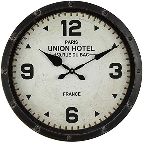 Windy Hill Collection 16" x 16" Vintage Decorative Wall Clock Union Hotel Paris France White Face Black Rim WC9-EA6063