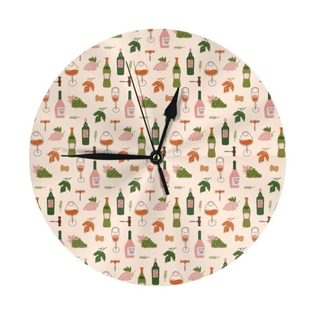 Wine Bottles With Grapes Wall Clock Silent Non Ticking - 10 Inch Battery Operated Modern Clocks for Living Room Bedroom Kitchen Bathroom Office Classroom, Decorative Clocks