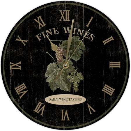 Wine Clock Rustic Kitchen Decor Wine Grapes Large Wooden Wall Clocks Battery Operated 10 Inch Non-Ticking Roman Numerals Easy To Read Ancient Wall Decor Home Decor For Office School Bathroom