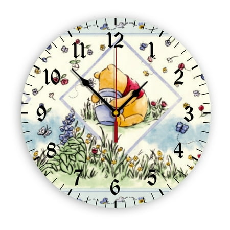 Winnie The Pooh Cartoon Wall Clock with Clear Glass Dial Silent and Non-Ticking, Suitable for Bedroom, Office, School, Home and Living Room as a Gift Or Decoration, Large Size 12 Inches