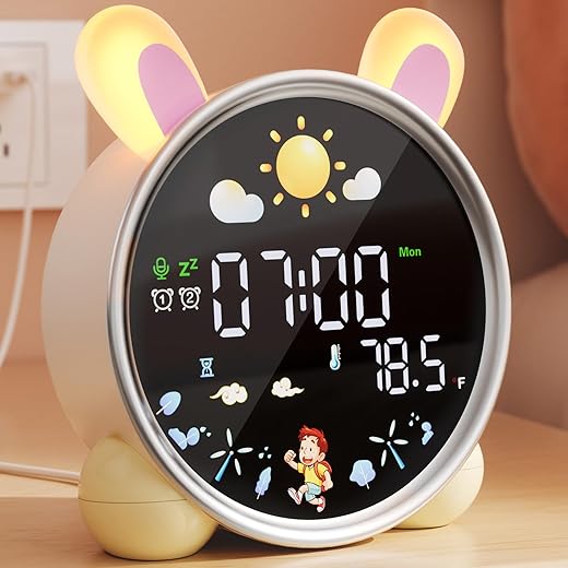 winshine Kids Alarm Clock, OK to Wake Alarm Clocks for Kids, Toddler Sleep Training Clock Stay-in-Bed Clock, 5 Colors Night Light Clock Cute Clock Birthday Gift for Teen Boys Girls (Rabbit)