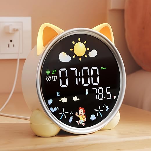 winshine Kids Alarm Clock OK to Wake Alarm Clocks for Kids Toddlers Night Light Clock for Bedrooms with Children's Sleep Trainer Cute Clock Birthday Gift for Teen Boys Girls (Cat)…