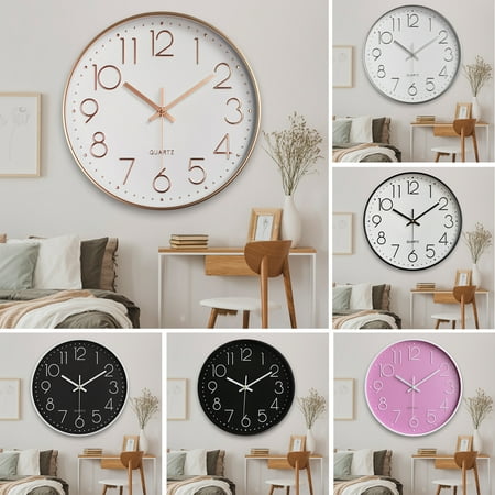 wirlsweal 8 Inch Silent Wall Clock Embossed Scale Round Dial Pointer Display Battery Powered Accurate Timekeeper Plastic Quartz Wall Clock Living Room Bedroom Decor