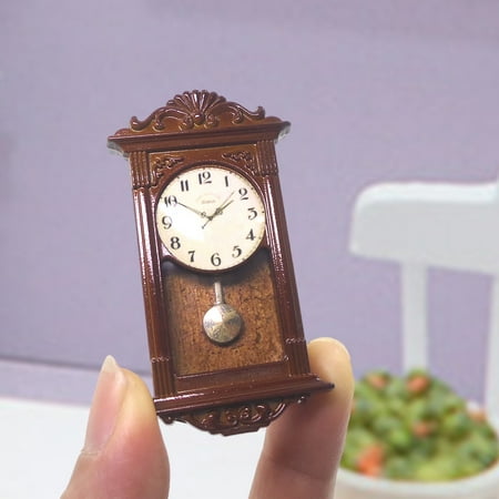 Wirlsweal Dollhouse Wall Clock Portable Cosplay Lightweight Mini Vintage Wooden Hanging Clock Model Daily Display