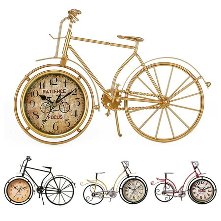 wirlsweal Retro Vintage Silent Iron Bike Bicycle Clock Home Office Living Room Table Decor