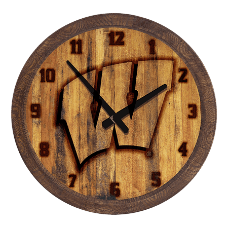 Wisconsin Badgers: Branded Faux Barrel Top Wall Clock