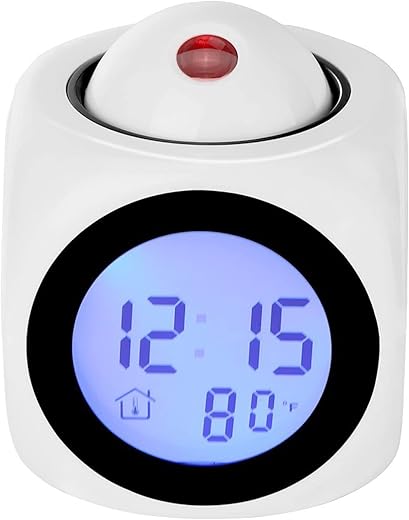 With Voice Talking LED Time Temperature for Bedroom，Projection Alarm Clock for Bedrooms Digital Voice Report Alarm Clock 12/24 HDigital Electric Clocks Projection On Ceiling , Bedside , Office (White)