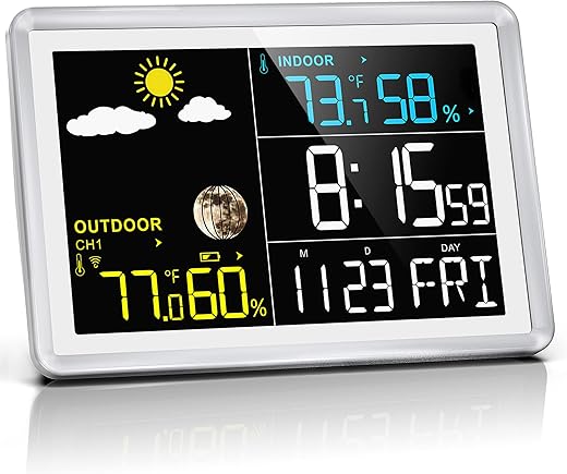 Wittime 2081 Weather Station Indoor Outdoor Thermometer Wireless Temperature Humidity Monitor with HD Color Display and Outdoor Sensor