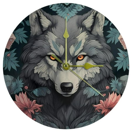 Wolf Circular Acrylic Wall Clock - Elegant Timepiece for Home Decor - Stylish and Durable - 12-Inch Diameter - Silent Sweep Movement