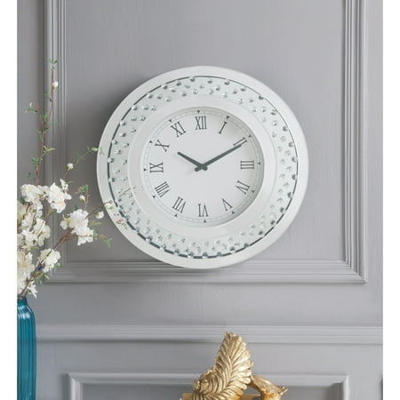 Wood and Mirror Round Analog Wall Clock White - Saltoro Sherpi