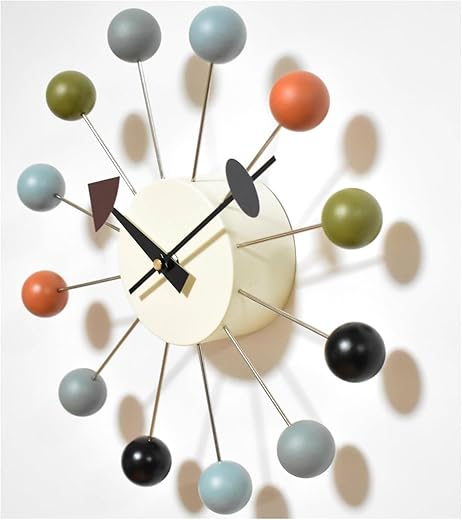 Wood Ball Wall Clock Decorative Mid Century Modern Battery Operated Silent Non Ticking 13 Inch Pop Color Quartz Clocks for Living Room Bedroom Kitchen