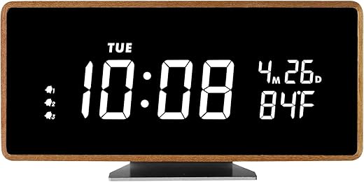 Wood Digital Alarm Clock Wooden Desk Clocks with USB Ports Travel Alarm Small Bedside Table Snooze Alarm Clock with Temperature Minimalistic Room Decor Large Display for Bedroom Farmhouse Bathroom