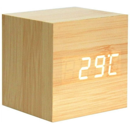 Wooden Alarm Clock - Mini Digital Clock With 3 Brightness Levels And Voice Control, Perfect For Family Trips